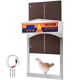 VEVOR Brown Automatic Chicken Coop Door, Auto Close, Gear Lifter Galvanized Poultry Gate with Evening and Morning Delayed Opening Timer & Light S