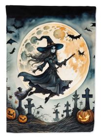 Flying Witch Spooky Halloween House Flag Large Porch Sleeve Pole Decorative Outside Yard Banner Artwork Wall Hanging, Polyester, House Size