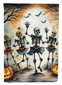 Dancing Skeletons Spooky Halloween House Flag Large Porch Sleeve Pole Decorative Outside Yard Banner Artwork Wall Hanging, Polyester, House Size