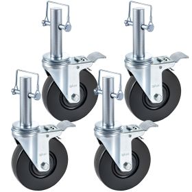 VEVOR Baker Scaffold Wheels 4 Pack 5" Scaffolding Wheels 1" Solid Round Stem 280LBS Wheels for Scaffolding Rubber Scaffold Wheels with Dual Locki