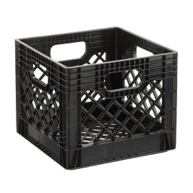 16QT Heavy-Duty Plastic Square Milk Crate Black 5 Pack