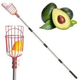 13FT Red Fruit Picker Splicing Stainless Steel Rod Tool (Color: Red)