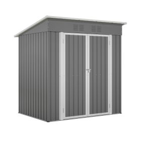 6'x4' Outdoor Metal Storage Shed For Garden Tools Lockable Door With Floor Frame (Color: Grey)