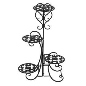 Round Potted Slot, Metal Plant Stand - Black (Color: Black)