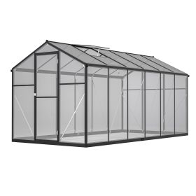 6' X 12' Thicked Polycarbonate Greenhouse, Greenhouse With Double Flush Door, Rain Gutter And Ventilation Window, Green House For Sunroom, Garden (Color: Black)