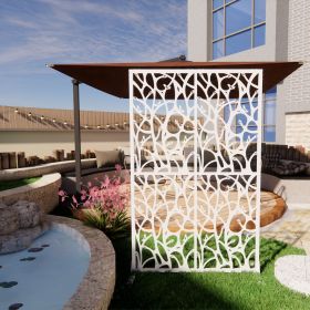 Metal Privacy Screens W3.8Ft X H6Ft Outdoor and Indoor Divider with Free Standing Decorative Privacy Screen for Balcony Patio Garden Room Divider (Color: White)