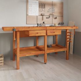 Workbench with Drawers and Vices 75.6"x24.4"x32.7" Solid Wood Acacia (Color: Brown)