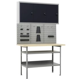 Workbench with Three Wall Panels and One Cabinet (Color: Grey)