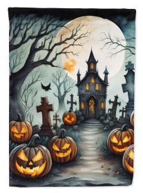 Graveyard Spooky Halloween House Flag Large Porch Sleeve Pole Decorative Outside Yard Banner Artwork Wall Hanging, Polyester, House Size, Multico (Default: Default)