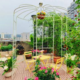 Metal Garden Arch Iron Garden Arbors Gazebo Dia81.3'' x 114.2'' High Birdcage Shape Pergola Pavilion for Wedding Ceremony Outdoor (Color: CREAM WHITE)