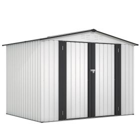 8 X 6 Ft Outdoor Storage Shed, All Weather Metal Sheds With 2 Lockable Doors, Tool Shed For Garden, Backyard, Lawn,White (Color: White)