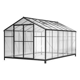 8' X 12' Outdoor Greenhouse, Heavy Duty Polycarbonate Greenhouse, Large Walk-in Greenhouse With Double Doors And Two Ventilation Windows, Aluminu (Color: Black)